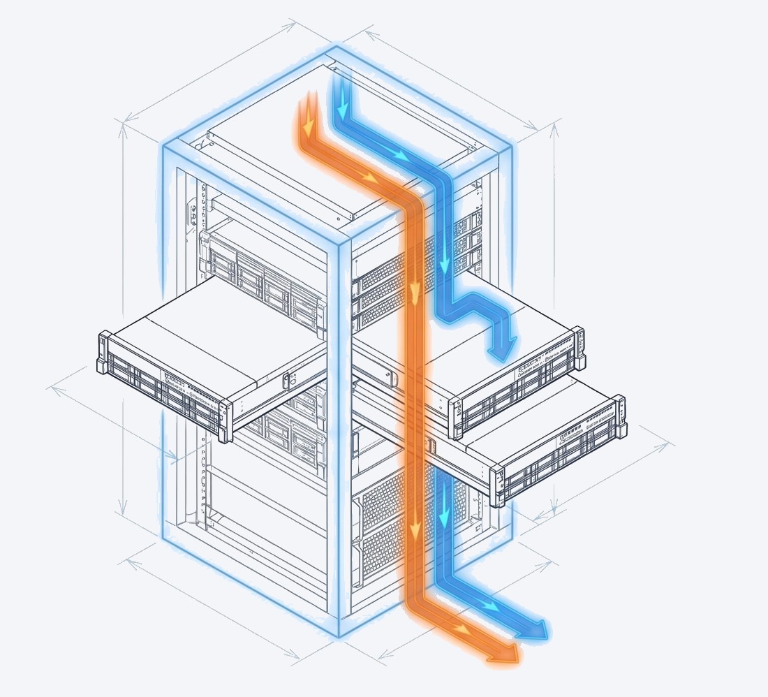 AnaRack heterogeneous rack chassis · modular drawers and orange/blue pipeline flows